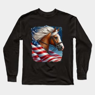 Patriotic Horse American Flag Horseback Riding Western Farm Long Sleeve T-Shirt